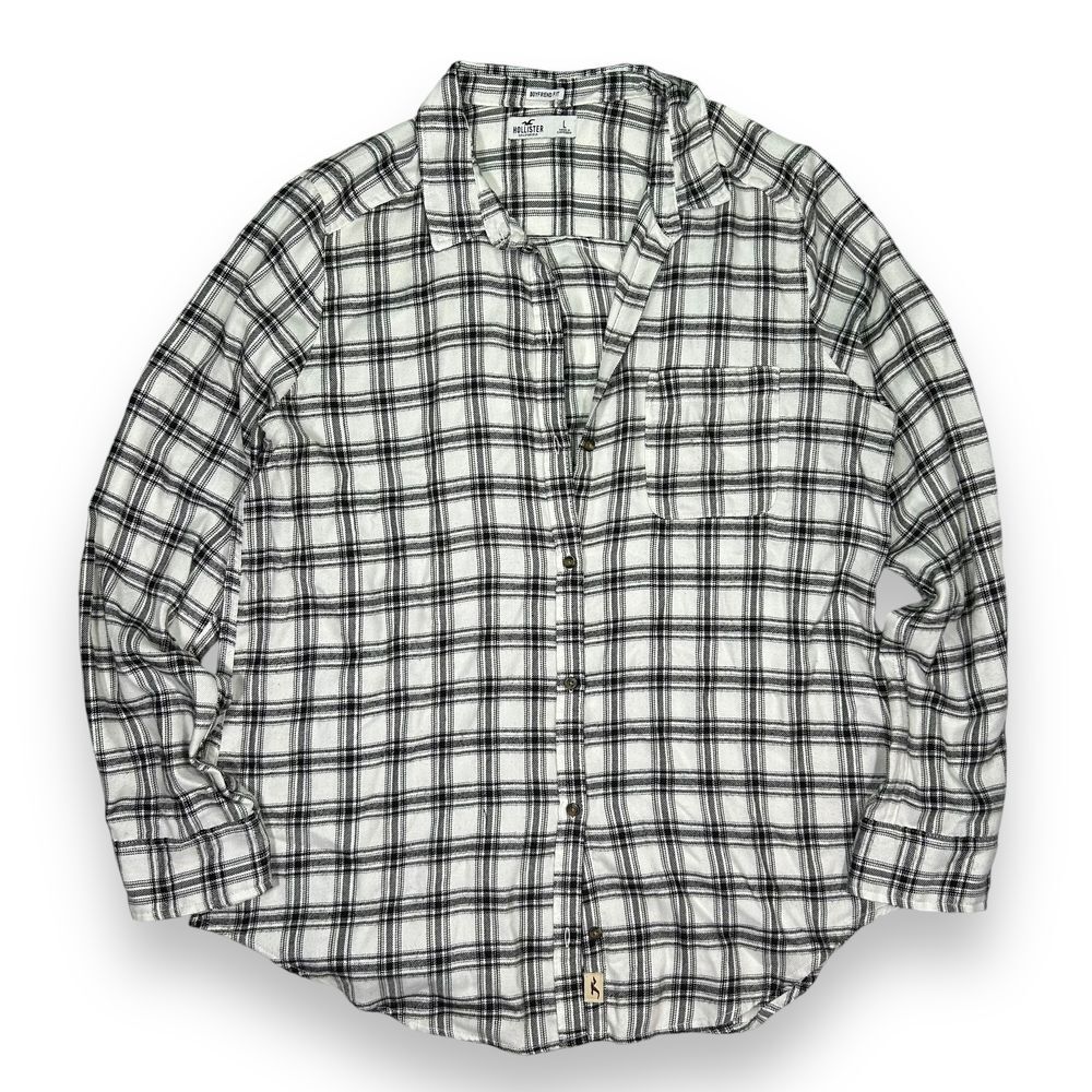 Hollister Boyfriend Fit Plaid Flannel Button Down Shirt Womens Large White
